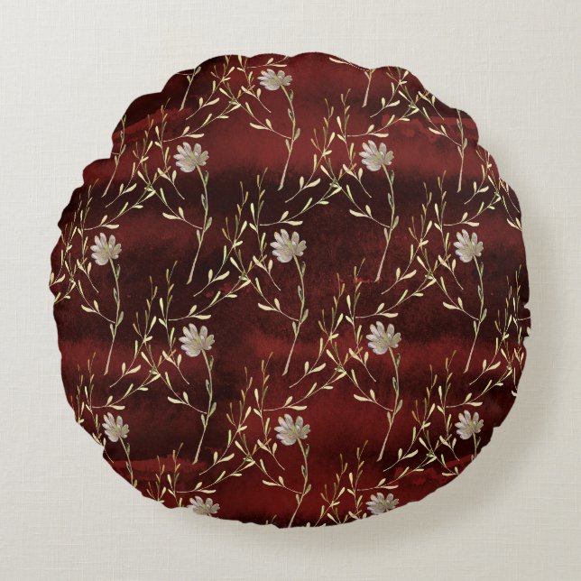 Elegant Burgundy Floral  Rundes Kissen (Vorderseite)