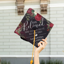 Elegant Burgundy Floral "She Glauved" Graduate