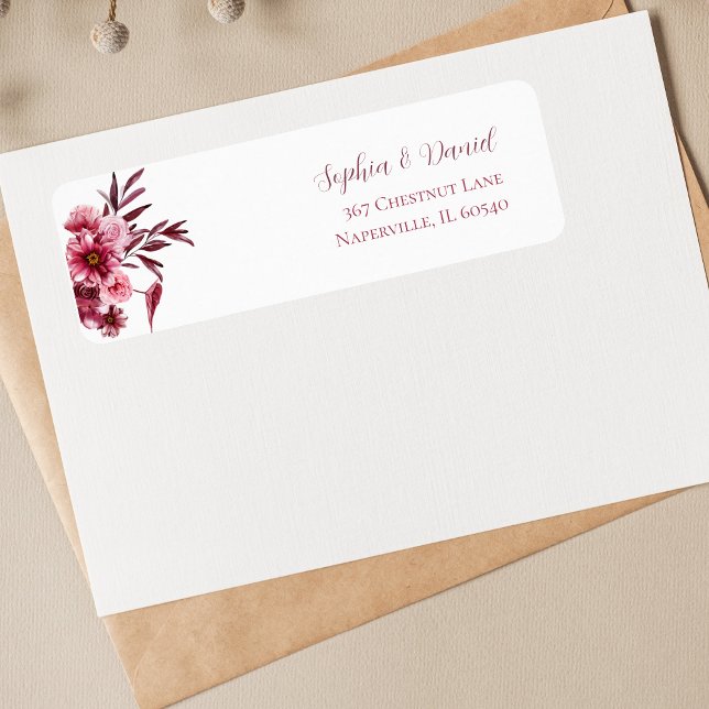 Elegant Burgundy Floral Wedding Address Labels (Von Creator hochgeladen)