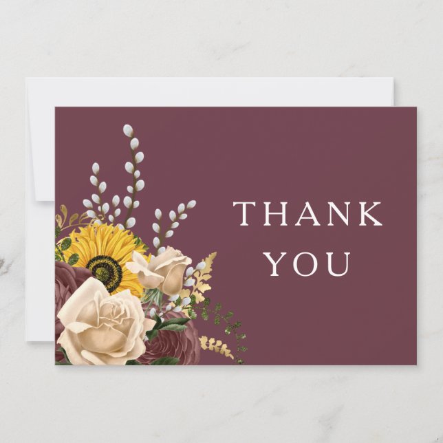 Elegant Burgundy Floral Wedding Dankeskarte (Vorderseite)