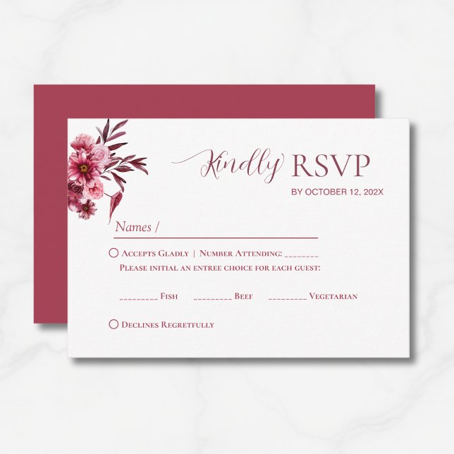 Elegant Burgundy Floral Wedding RSVP Card (Von Creator hochgeladen)