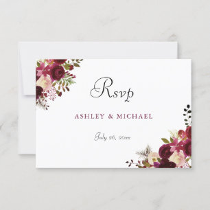 Elegant Burgundy Floral Wedding RSVP Karte
