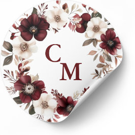 Elegant Burgundy Floral Wedding Runder Aufkleber