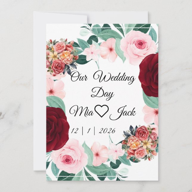 Elegant Burgundy Floral Wedding Welcome Sign Einladung (Vorderseite)