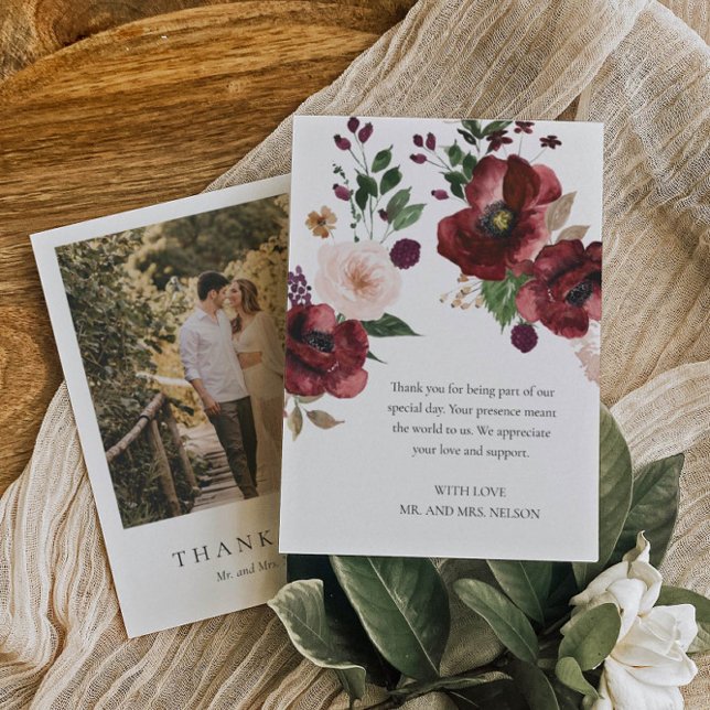 Elegant Burgundy Foto Wedding Dankeschön Card Dankeskarte (Von Creator hochgeladen)