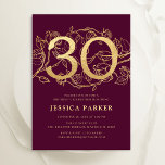 Elegant Burgundy Gold 30. Geburtstag Einladung<br><div class="desc">Elegante burgundy Maroon Gold 30. Geburtstag Party Einladung. Individuell gestaltbares dunkelrotes Marsala-Weindesign mit Rose botanischen Akzenten und Typografie-Script-Schriftart. Einfache florale Einladungskarte perfekt für eine stilvolle Damenfeier. Personalisieren Sie Ihre persönlichen Daten. Gedruckte Zazzle Einladungen oder Sofortdownload digitalen druckbaren Vorlage.</div>