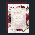 Elegant Burgundy Gold 40. Geburtstag Einladung<br><div class="desc">Mehr florale Aquarell Geburtstagseinladungen im Kleinen Bayleigh Store!</div>
