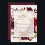 Elegant Burgundy Gold 50. Geburtstag Einladung<br><div class="desc">Mehr florale Aquarell Geburtstagseinladungen im Kleinen Bayleigh Store!</div>