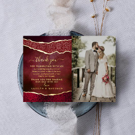 Elegant Burgundy & Gold Agate Wedding Vielen Dank Folieneinladung