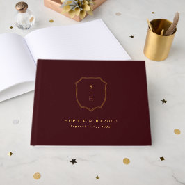 Elegant Burgundy & Gold Crest Monogram Wedding Gästebuch