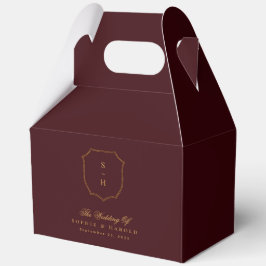 Elegant Burgundy & Gold Crest Monogram Wedding Geschenkschachtel