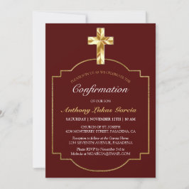 Elegant Burgundy Gold Cross Boys Bestätigung Einladung