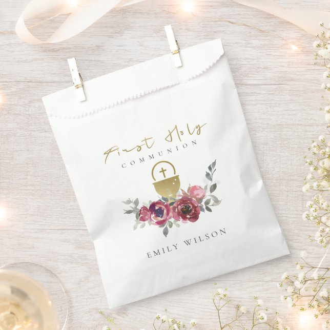 ELEGANT BURGUNDY GOLD FLORAL ERSTE HOLZGEMEINSCHAF GESCHENKTÜTCHEN (Ausgeschnitten)