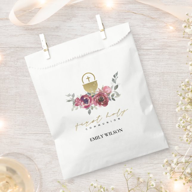 ELEGANT BURGUNDY GOLD FLORAL ERSTE HOLZGEMEINSCHAF GESCHENKTÜTCHEN (Ausgeschnitten)
