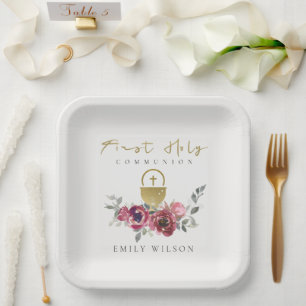 ELEGANT BURGUNDY GOLD FLORAL ERSTE HOLZGEMEINSCHAF PAPPTELLER