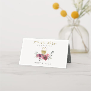 ELEGANT BURGUNDY GOLD FLORAL ERSTE HOLZGEMEINSCHAF PLATZKARTE
