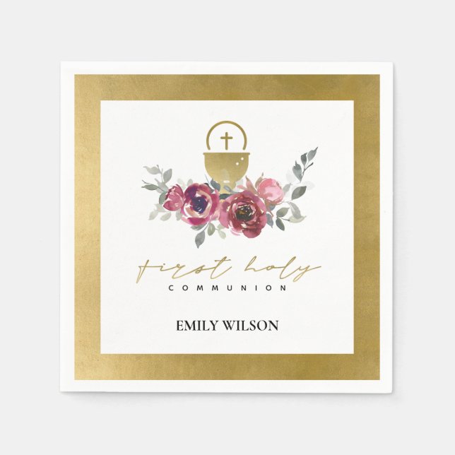 ELEGANT BURGUNDY GOLD FLORAL ERSTE HOLZGEMEINSCHAF SERVIETTE (Vorderseite)