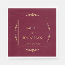 Elegant Burgundy Gold Formal Wedding Paper Napkin