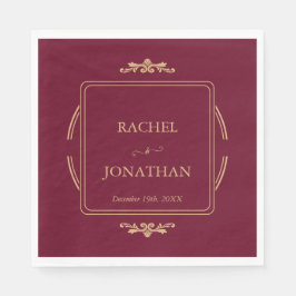 Elegant Burgundy Gold Formal Wedding Paper Napkin Serviette