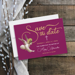 Elegant Burgundy Gold Gott segne religiöse Schrift Save The Date