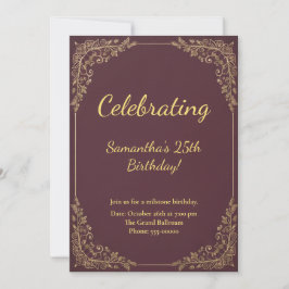Elegant Burgundy Gold Milestone Birthday Einladung