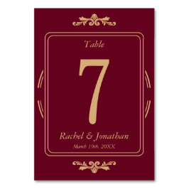 Elegant Burgundy & Gold Wedding Table Number Card Tischnummer