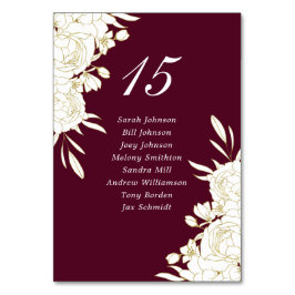 Elegant Burgundy Gold White Roses Names Wedding Tischnummer
