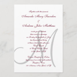 Elegant Burgundy Gray Monogram Formal Wedding Einladung