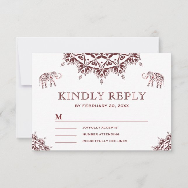Elegant Burgundy Henna Indian UAWG RSVP Karte (Vorderseite)