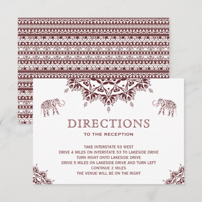 Elegant Burgundy Henna Indian Wedding Directors Einladung (Vorne/Hinten)