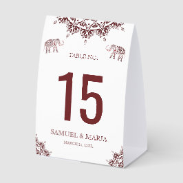 Elegant Burgundy Henna Indian Wedding Table Number Tischaufsteller