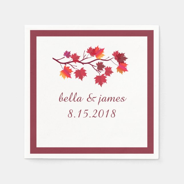 Elegant Burgundy Herbstblätter Papier Napkins Serviette (Vorderseite)