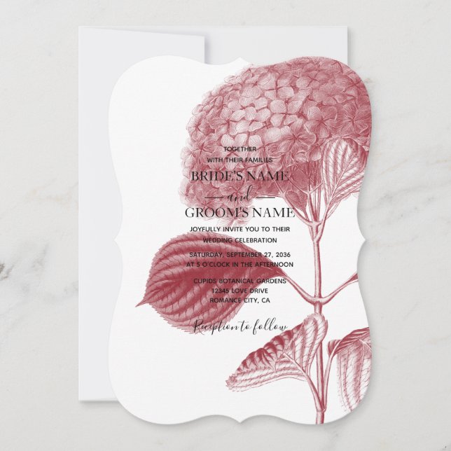 Elegant Burgundy Hydrangea Hochzeitseinladungen Einladung (Vorderseite)
