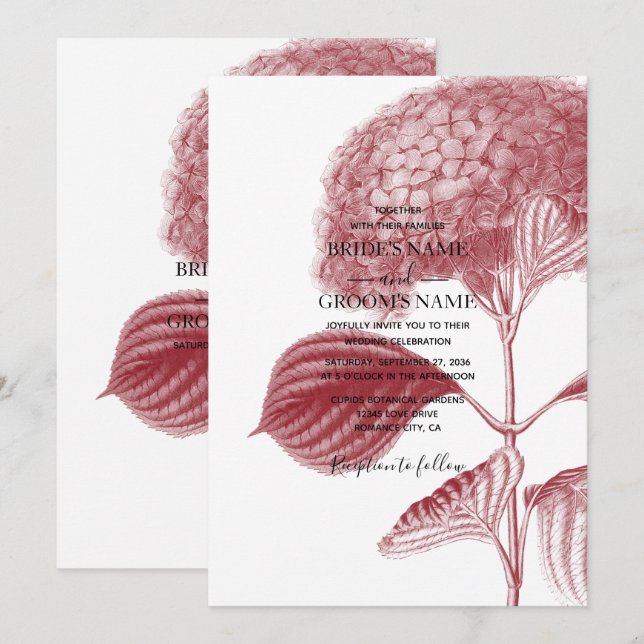 Elegant Burgundy Hydrangea Hochzeitseinladungen Einladung (Vorne/Hinten)