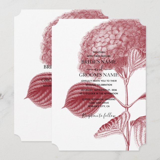 Elegant Burgundy Hydrangea Hochzeitseinladungen Einladung (Vorne/Hinten)