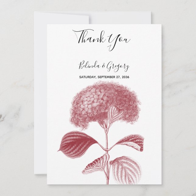 Elegant Burgundy Hydrangea Wedding Dankescharte Dankeskarte (Rückseite)
