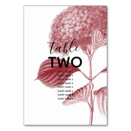 Elegant Burgundy Hydrangea Wedding Guest Names Tischnummer