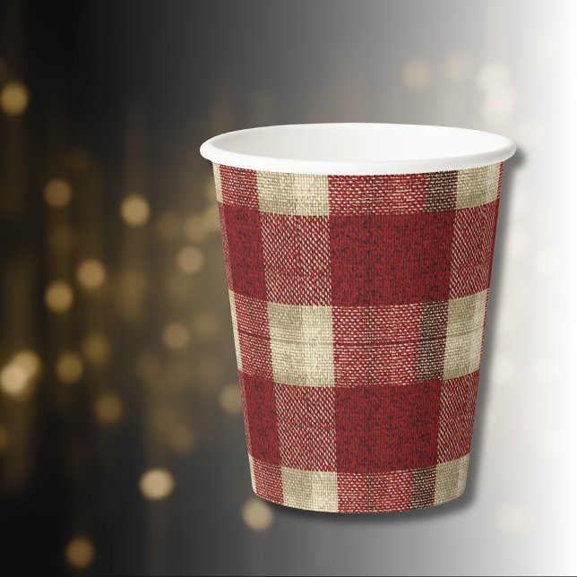 Elegant Burgundy Ivory Rust Red Plaid Pattern Pappbecher (Von Creator hochgeladen)