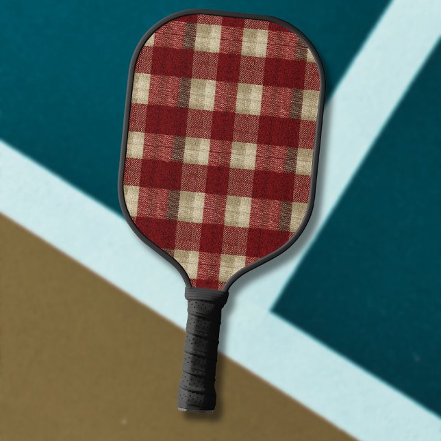 Elegant Burgundy Ivory Rust Red Plaid Pattern Pickleball Schläger (Von Creator hochgeladen)