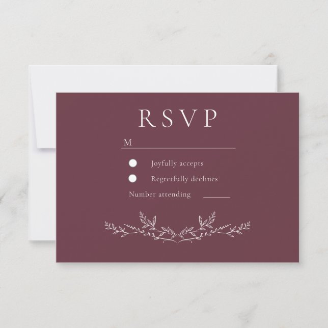 Elegant Burgundy Leaf Line Art Wedding  RSVP Karte (Vorderseite)