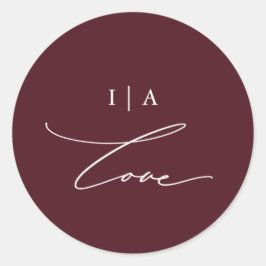 Elegant Burgundy Liebe Calligraphy Monogram Weddin Runder Aufkleber