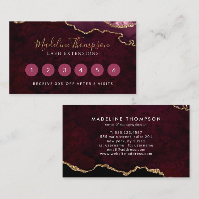 Elegant Burgundy Marble Agate Geode Treuekarte (Vorne/Hinten)