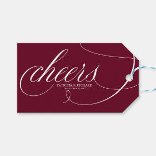 Elegant Burgundy Marsala Cheers Weinflaschen Tags Geschenkanhänger