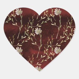 Elegant Burgundy Marsala Floral Wedding Herz-Aufkleber