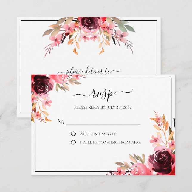 Elegant Burgundy Mauve RSVP Card (Vorne/Hinten)