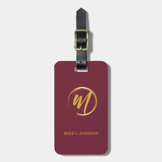 Elegant Burgundy Monogram Gepäckanhänger (Vorderseite vertikal)
