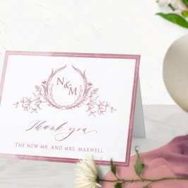 Elegant Burgundy Monogram, Watercolor Wedding Dankeskarte