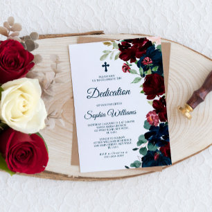 Elegant Burgundy & Navy Blumen Dedication Einladung