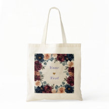 Elegant Burgundy & Navy Floral Bridesmaid Tote Bag
