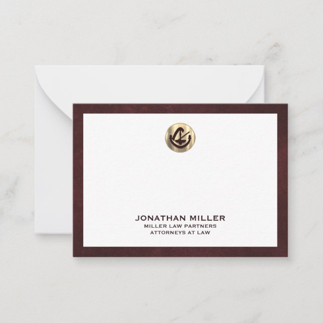 Elegant Burgundy Notecard mit Gold Logo Anwaltskan Mitteilungskarte (Vorderseite)